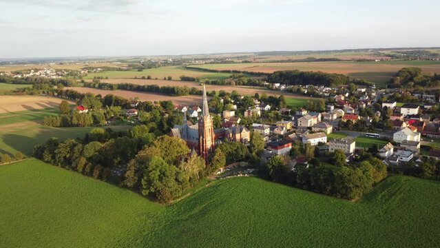 Birds eye view Autumn.The Sight of the Jana Krtitele Church and the Surrounding Landscape in Sudice Village.