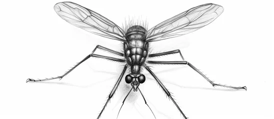 Fotobehang Mosquito isolated on white background. Black and white illustration. © Zie