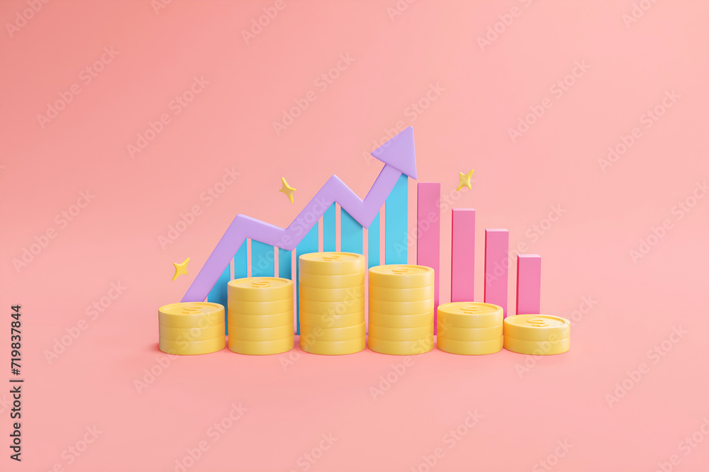 Poster 3d rendering illustration of a concept business with finance and investment readily includes growing