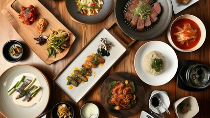 Korean foods served on a dining table. Perfect for photo illustration, article, or any cooking...