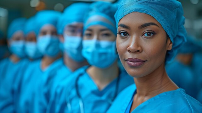 Hospital surgery is performed by a black surgeon and her medical staff.