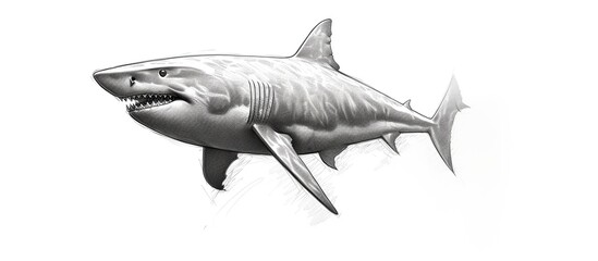 Shark hand drawn sketch engraving style side view - obrazy, fototapety, plakaty