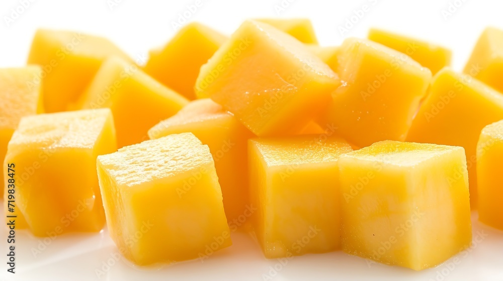 Poster Mango cube slices isolated on white background : Generative AI