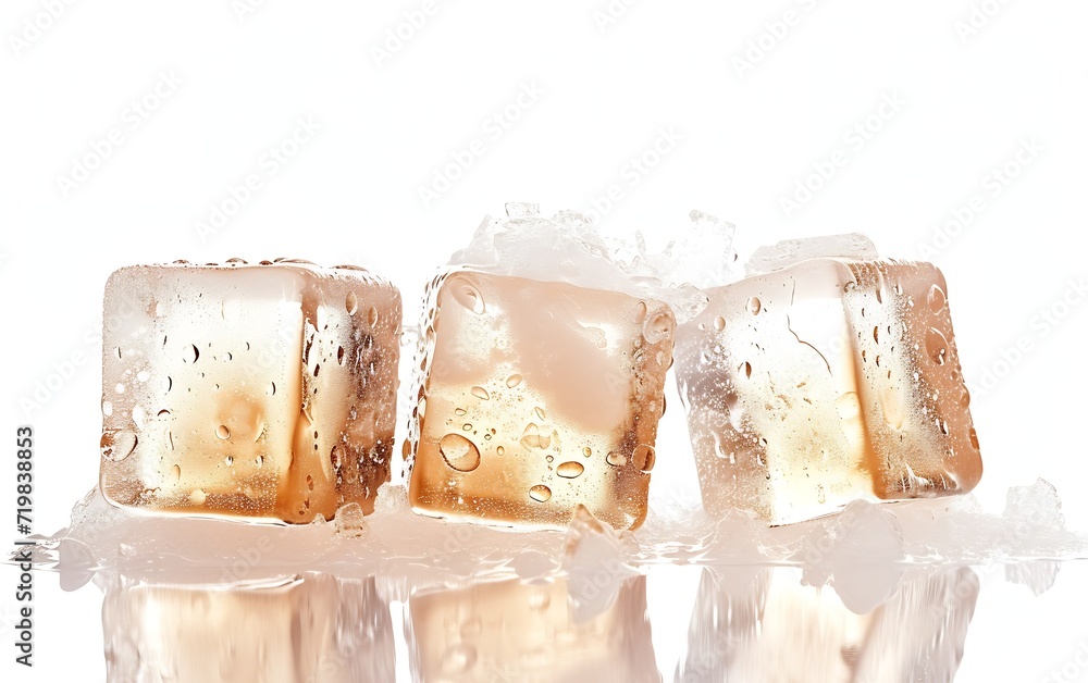 Poster Three ice cubes, isolated on white background : Generative AI