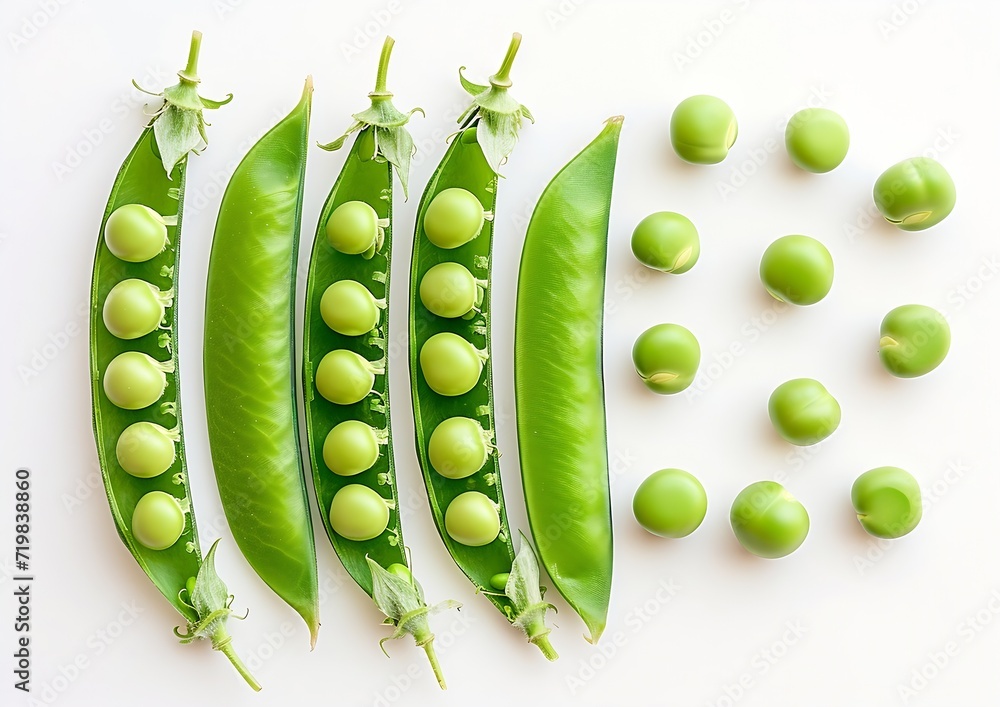 Poster top view green pea isolated on white background : generative ai