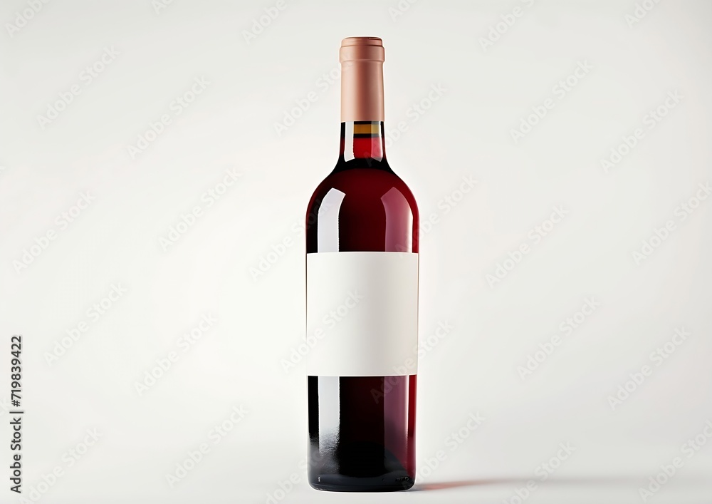 Poster Red wine bottle with blank label on white background. Easily apply your custom design on the label. : Generative AI