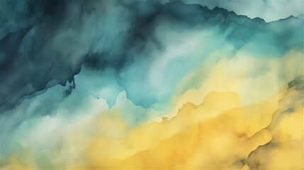 Aquarelle Dreamscape Abstract Watercolor Layers of Yellow and Sky blue
