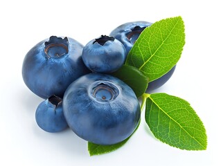 Obraz premium Blueberry isolated. Blueberry with leaves on white. Bilberry on white background. Full depth of field. : Generative AI