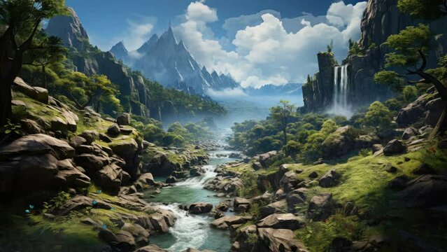 Nature's Majesty: Mountains, Waterfalls, Rocks, and Trees in Harmony