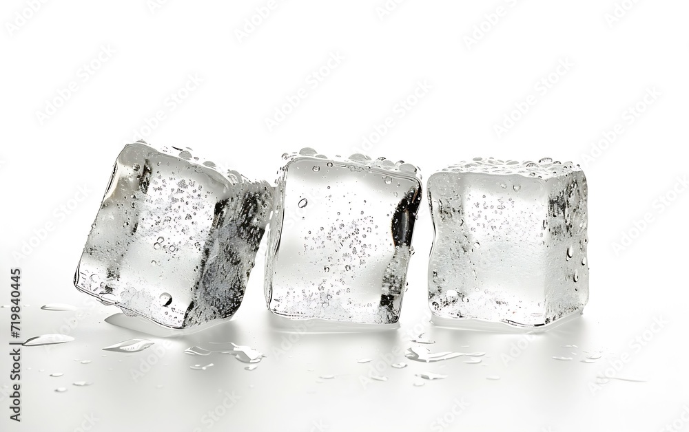Poster three ice cubes, isolated on white background : generative ai
