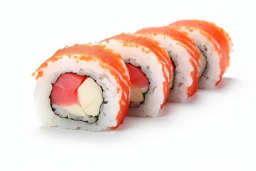 Pink Dragon Roll Sushi, Mouthwateringly Presented on a Spotless White Background, Generative AI 