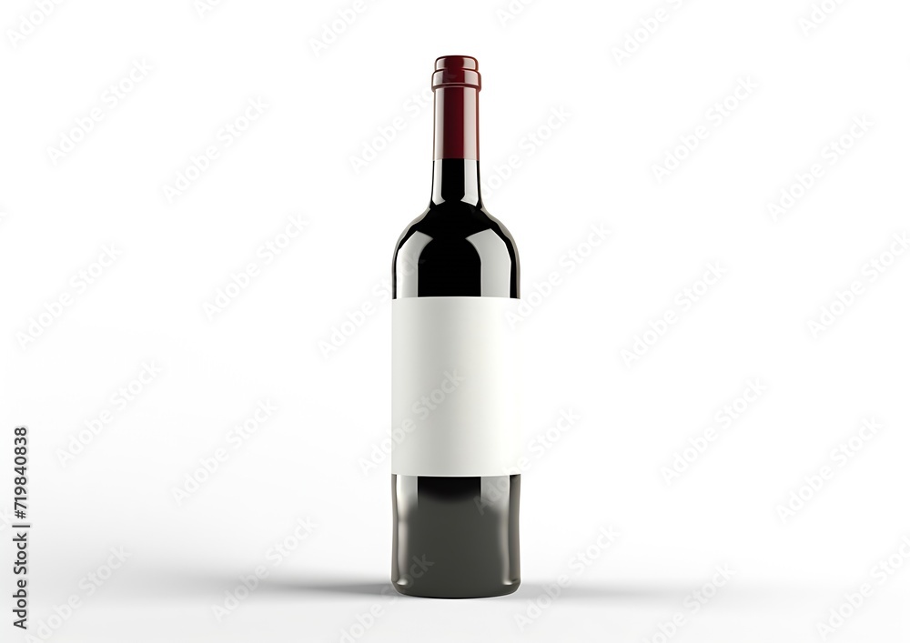 Poster Red wine bottle with blank label on white background. Easily apply your custom design on the label. : Generative AI