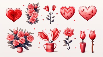 Valentine's Day greeting card with collection of design elements