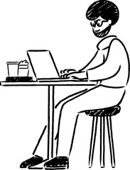 Man Working Caffe Illustrations