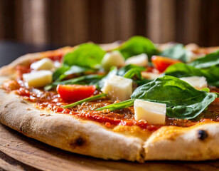 Pizza - An Italian-inspired dish featuring a thin crust adorned with tomato sauce and cheese.