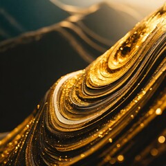 close up of a molten gold cascade through a velvety black expanse, background, abstract background with waves,