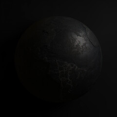 Gray earth model on black background,created with Generative AI tecnology.
