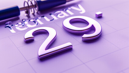 calender with February 29th marked as leap year with extra day on purple background,leap day