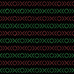 hand drawn squares crosses. decorative art. coral green black repetitive background. vector seamless pattern. geometric fabric swatch. textile design