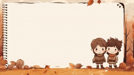 Fototapeta premium Binder book template with autumn theme, children's illustrations, with copy space for text.