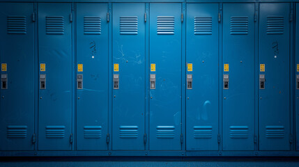 Сlose up Row school lockers, vintage locker - obrazy, fototapety, plakaty