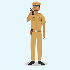 Indian police on the wireless conveying message to the control room. 