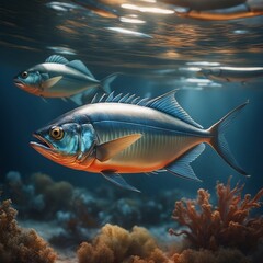Fototapeta premium Tuna fish swimming under sea