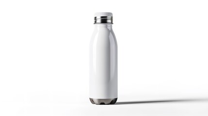 A white thermo bottle featuring a clipping path set against a white backdrop, space, Generative AI. - obrazy, fototapety, plakaty