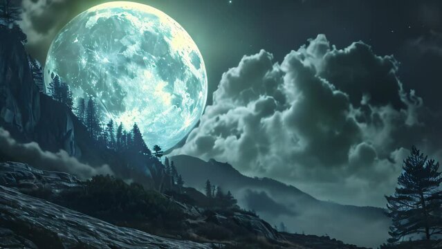beautiful full moon over the mountain