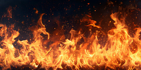 Fototapeta na wymiar Fire flames on black background, copy space on top, Generative Ai