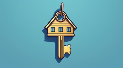 House illustration design with key, real estate property business company, key chain icon. - obrazy, fototapety, plakaty