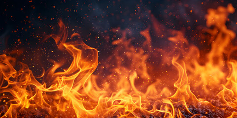 Fototapeta na wymiar Fire flames on black background, copy space on top, Generative Ai