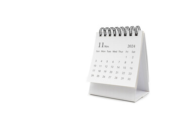 Simple desk calendar for November 2024 isolated on white background. Calendar concept with copy space.