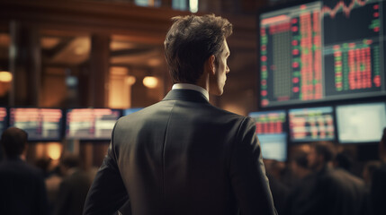 Picture of man looking at stock market financial data
