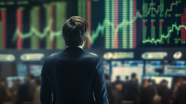 Picture of man looking at stock market financial data
