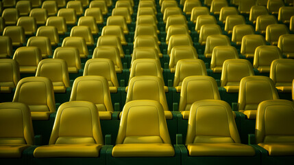many green seats sitting in rows