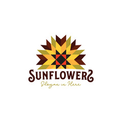 Vintage Minimalist Abstract sunflower Farm Logo Design Vector Illustration