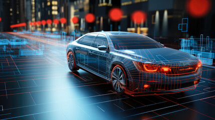 Blind-spot monitoring system visually displayed, alerting the driver to unseen obstacles in urban traffic