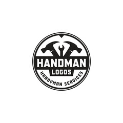 Vintage Minimalist Hammer Handyman Repairman Logo Design Vector Illustration
