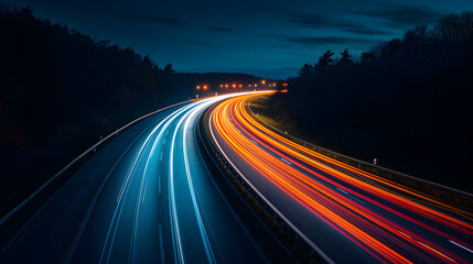 Fototapeta na wymiar Night long exposure photo of a highway. A long exposure photo of a highway at night. Generative AI