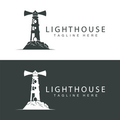 Lighthouse logo vector beacon tower ship signal simple beach port design template