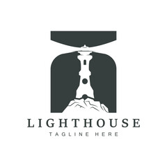 Lighthouse logo vector beacon tower ship signal simple beach port design template