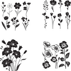The Best Set of Flower outline black silhouette on white background