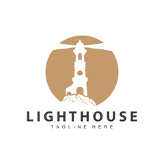 Lighthouse logo vector beacon tower ship signal simple beach port design template