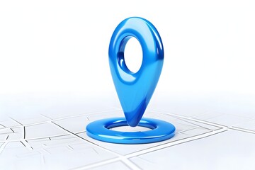a blue map pointer on a white surface
