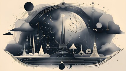 Astrology, abstract, universe, fantasy art mystical landscape, suitable for wallpaper, background, video content and another digital and creative content