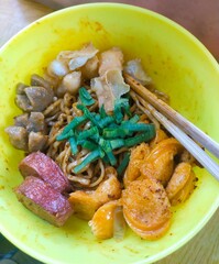 Indonesian traditional noodles, Mie Jebew. A spices noodle with red hot Chili Peppers in the ingredients