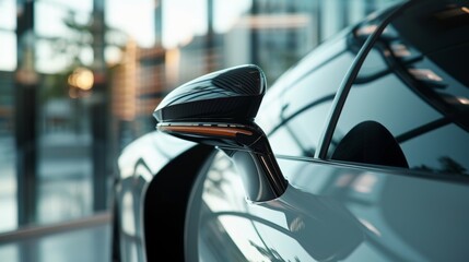 A slow motion shot of a cars side mirrors specifically designed to reduce resistance and improve...