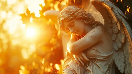 serene sentinel: an angel's tranquil vigil at dusk