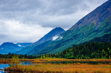 View of Tern Lake in fall season, Moose Pass, Alaska.